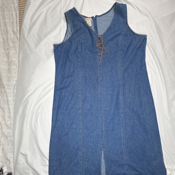 Expressions Dresses & Skirts - Expressions Denim Lace Up Maxi Dress 3X Blue Sleeveless V Neck Split
